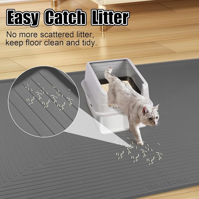 Silicone Cat Litter Mat 50" x 36" Cat Mat for Litter Box, Dark Grey | Extra Large Cat Litter Trapping Mat for Floor, Waterproof, Non-Slip Kitty Litter Box Mat with Raised Edge, Easy to Clean - Image 4