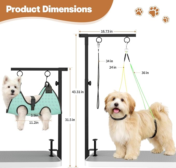 Dog Grooming Table Arm, 31.5"-43.3" Adjustable Pet Stand with Hammock & Clips – 3-in-1 Grooming Kit for Nail Trimming, Haircut & Drying, Home Supplies for Small Dogs - Image 2