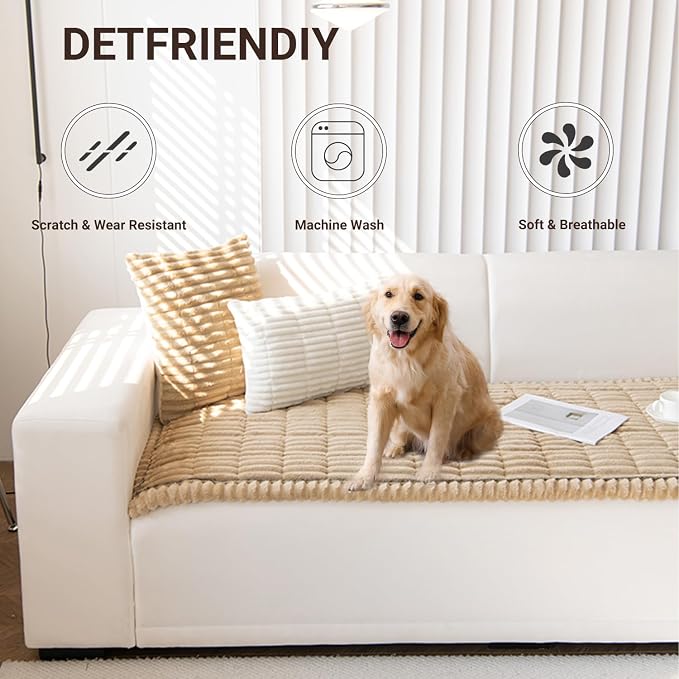 Pet Couch Cover Dogs Washable Non-Slip Couch Protector Fuzzy Cat Sofa Covers for 3 Cushion Sofa Pet Friendly Couch Protector Dog Mat for Couches and Sofas Coffee, 27.6 x 70.9 - Image 3