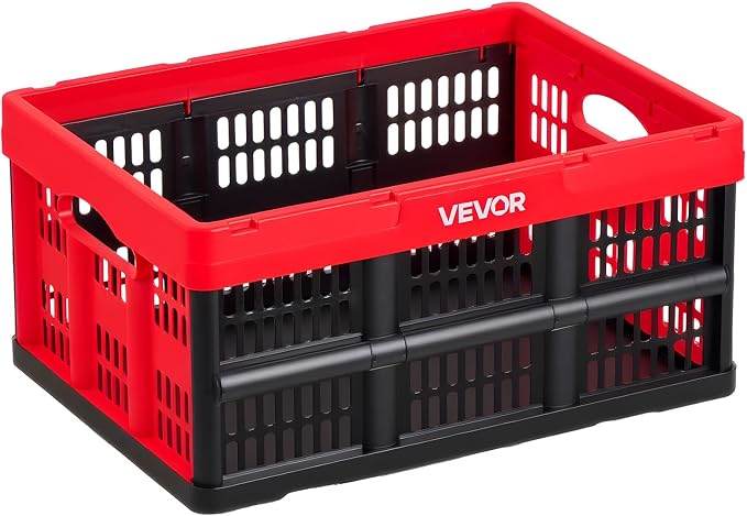 VEVOR Plastic Collapsible Storage Bins, 32L 3 Packs, Stackable Folding Storage Crates with Handles, Holds 26 lbs Per Bin, Foldable Heavy Duty Containers, Space-Saving Baskets, for Home Organizing - Image 9