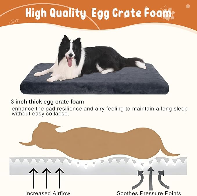 EMPSIGN Dog Bed Mat Crate Pad Mattress, Ultra Soft Pet Kennel, Grey, Large | Reversible(Cool & Warm), Waterproof Linings, Removable Machine Washable Cover, for 36" Dog Crate, Firm Support - Image 2