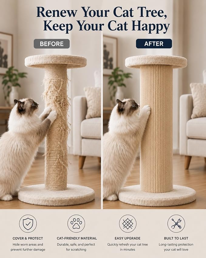 Corner & Wall Cat Scratch Mat (Beige, 23.6''x11.8'', 3-Pack), Self-Adhesive Trimmable Cat Scratcher, Wall Mounted Scratching Pad for Indoor Cats, Sofa Furniture Protector, Cat Post Cover Replacement - Image 2