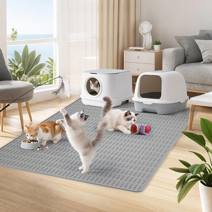 Cat Litter Mat, 47x35in Extra Large Litter Trapping Mat, Grey | XXL Cat Mat Fits 2-4 Litter Boxes, Silicone Litter Trapping Mat, Waterproof Raised Edges, Non-Slip Bottom, Easy Clean - Image 8