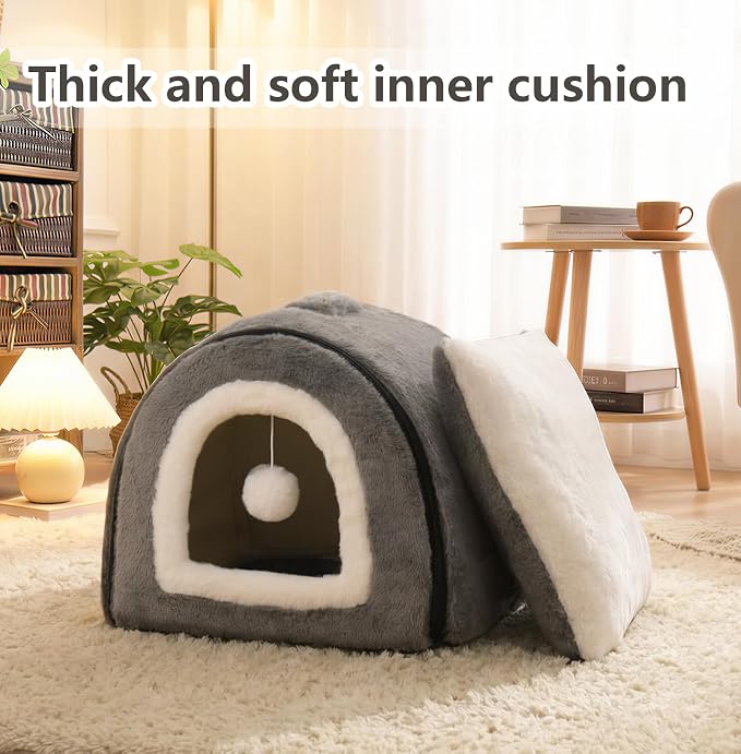 Cat Bed for Indoor Cats，Foldable cat cave，Anti-Slip & Water-Resistant Bottom，cat Houses for Indoor Cats or Small Dogs, Kitten Tent, Rabbit Bed (Dark Grey, L:(17.5"×16.9"×15.9")) - Image 3