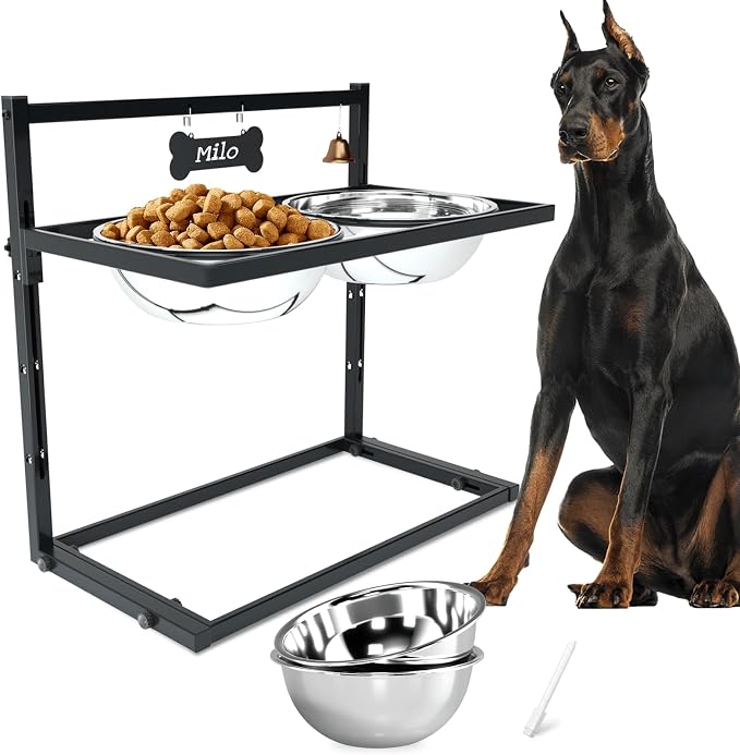 SHAINFUN Elevated Dog Feeder for Large Breeds, Adjustable Height Raised Dog Bowl Stand with 3000ML Stainless Steel Bowls by SHAINFUN