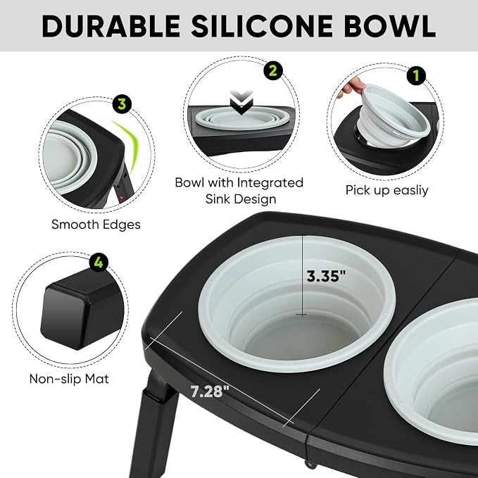 Elevated Dog Bowls Stand, 3 Height Adjustable Raised Dog Bowl with Collapsible Silicone Bowls, Non-Slip Stand for Small, Medium, Large Dogs & Pets - Image 7