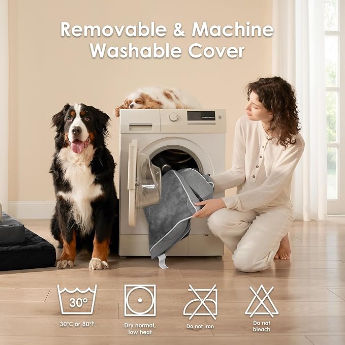 EHEYCIGA XXL Washable Dog Crate Bed with Memory Foam, 47x29Inch, Beige | High Density Egg Crate Foam, Waterproof Liner, Removable Easy Clean Cover, Non-Slip Bottom, Fits Floor, Camping and Car - Image 6
