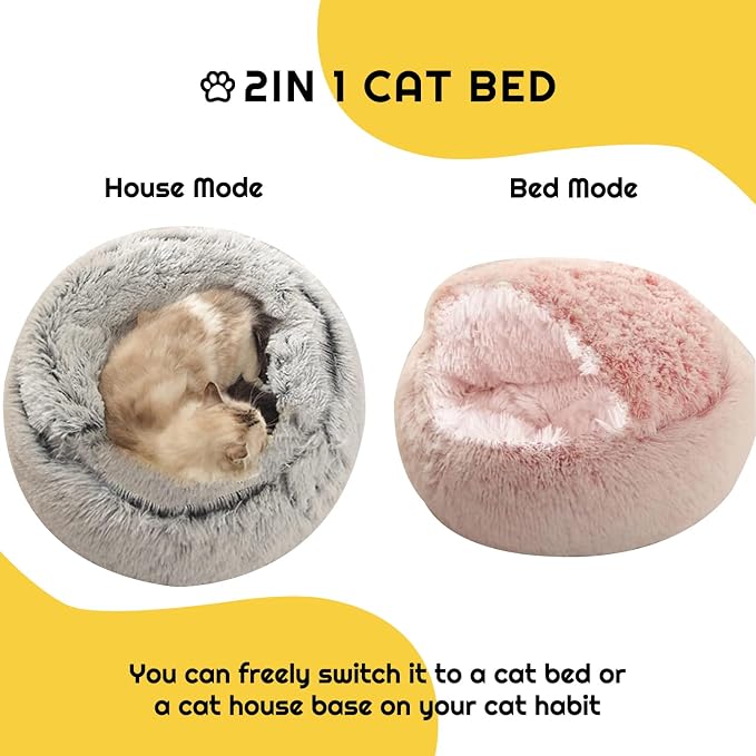 YUDANSI Cat Bed Hooded for Indoor Cats, Dog Bed with Large Covered Hood for Small Dogs Cats Puppy Kitty, Anti Anxiety Donut Cuddler, Anti Slip Plush Faux Fur Enclosed Pet Nest (Washable)(Gray-20inch) - Image 8