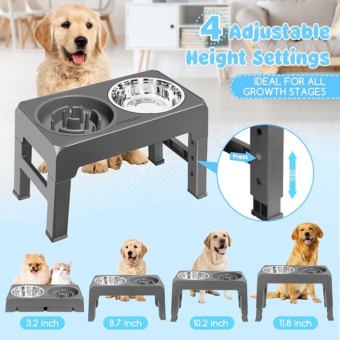 URPOWER Raised Dog Bowls 4 Height Adjustable Elevated Bowl Stand | Stainless Steel Water Bowl Non-Slip Dog Food Bowls Stand for Small Medium Large Dogs and Pets - Image 2