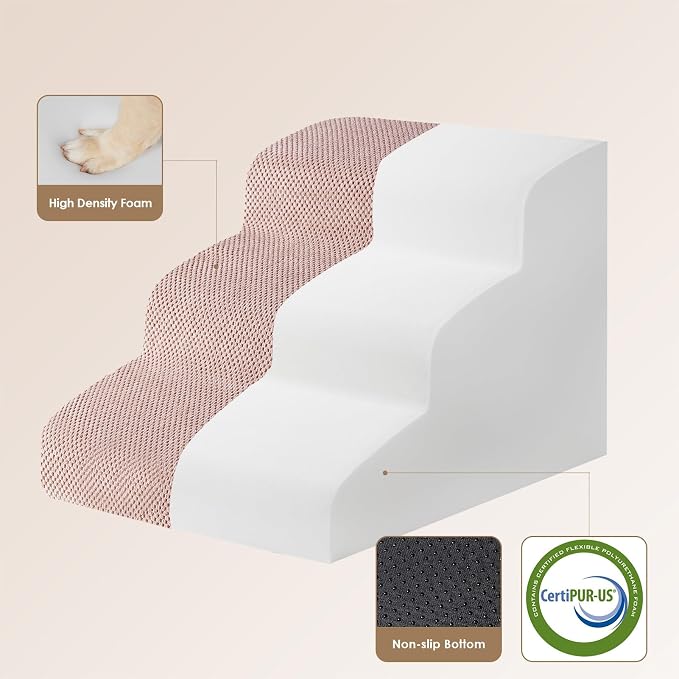 EHEYCIGA Curved Dog Stairs Ramp for Small Dogs 15.7" H, 3-Step Dog Steps for Couch Sofa and Chair, Pet Stairs for Cats, Non-Slip Balanced Pet Steps Indoor, Dusty Pink - Image 3