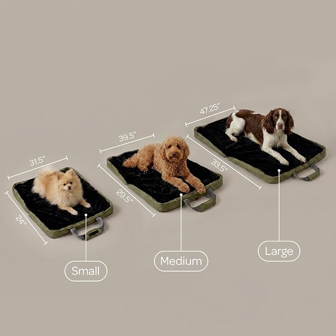 4 Cats & Dogs Gus Travel Bed – Portable Foldable Dog Bed & Pet Cushion Mat with Soft Faux Fur, Water-Resistant Nylon, Zippered Suitcase Design for Camping & Travel- Small (24″ x 31.5″), Army - Image 3