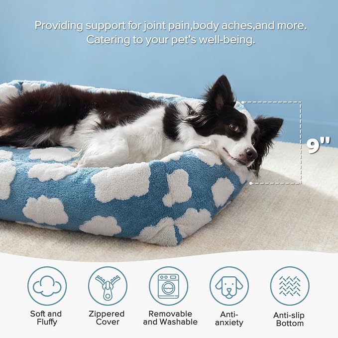 JOEJOY XL Dog Beds Large Sized Dog, Rectangle Washable Orthopedic Pet Bed with Removable Zipper Cover, Cute Soft Calming Puppy Pet Bed with Jacquard Shaggy Plush & Non Skid Bottom - Image 2
