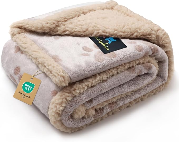 Luciphia Waterproof Dog Blanket Reversible Sherpa Fleece for Small Dogs Cat | Soft Print Pet Blanket Washable Pee Proof, Furniture Protector for Couch Sofa Bed Car, Cozy Throw(57" x 40", Khaki) by luciphia