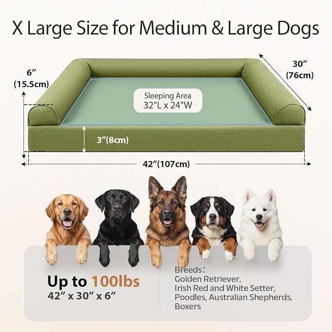 Sytopia 42in Dog Beds for Large Sized Dogs,XL Orthopedic Pet Bed with Removable Washable Cover, Waterproof Egg Crate Foam, Non-Slip Bottom, Supports up to 100+ lbs for Old Pet, Green - Image 3