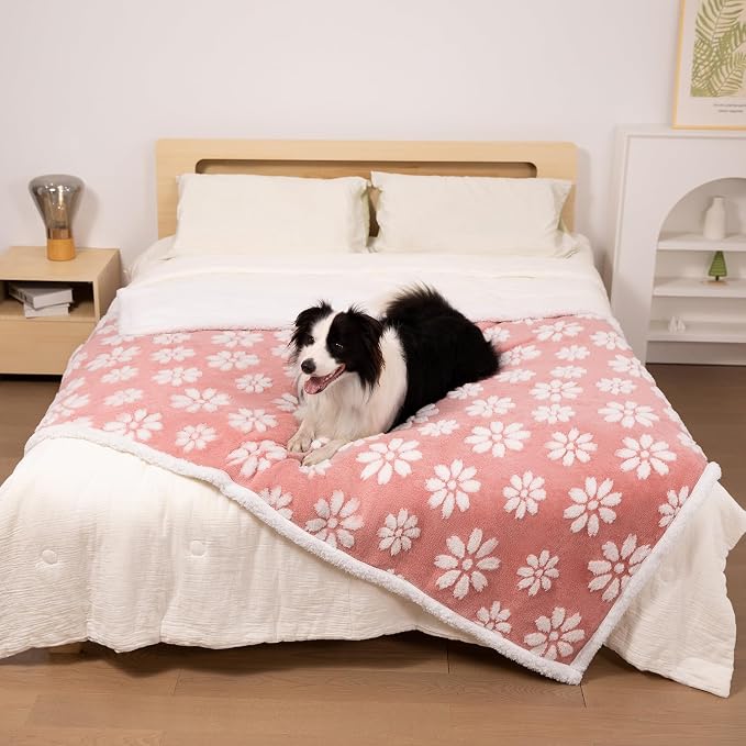 Cute Waterproof Blanket for Dog Puppy Cat, 30"x40", Pink | 3D Textured Flower Pet Blanket for Bed Couch Sofa, Soft Liquid Pee Proof Furniture Protector - Image 6