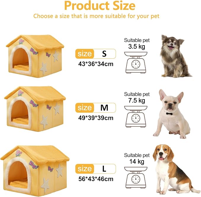 Cat House, Cartoon Cat Cave Bed with Removable Washable Cushion Pillow, Cute Cat Tent, Warm and Soft Chimney Cat House for Dogs Cats Small Animals(L, Yellow) - Image 6