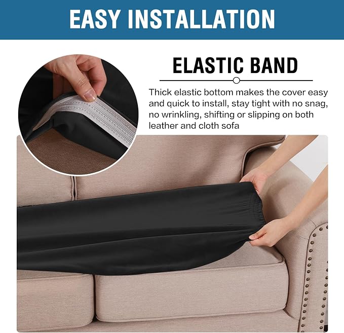 H.VERSAILTEX Velvet Stretch Individual Couch Cushion Cover Plush Slipcover for Loveseat Sofa Furniture Protector Seat Cover (1 Piece Loveseat Cushion Cover, Black) - Image 4