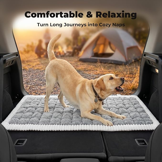Avont Dog Bed for Car Back Seat, 2026 New Backseat Pet Bed Mat | 52.3"x23.6" Back Seat Pet Cover for Dogs Machine Washable Non-Slip Thick Plush Travel Mat for SUVs Trucks Camping Light Grey - Image 3