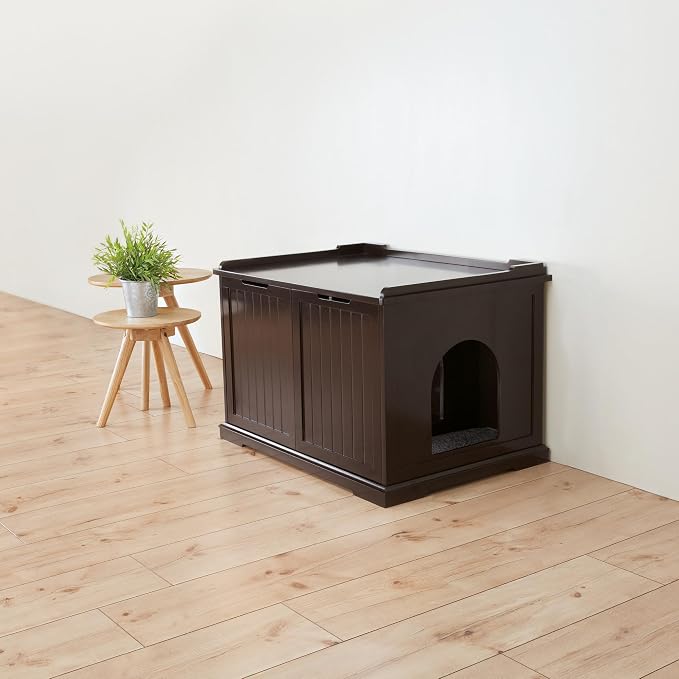Trixie XL Furniture Litter Box Enclosure (Espresso Brown), Hidden Litter Box for Cats with Openings on Either Ends & Large Ventilations Slots, Double Doors for Easy Cleaning, Removable Divider - Image 3