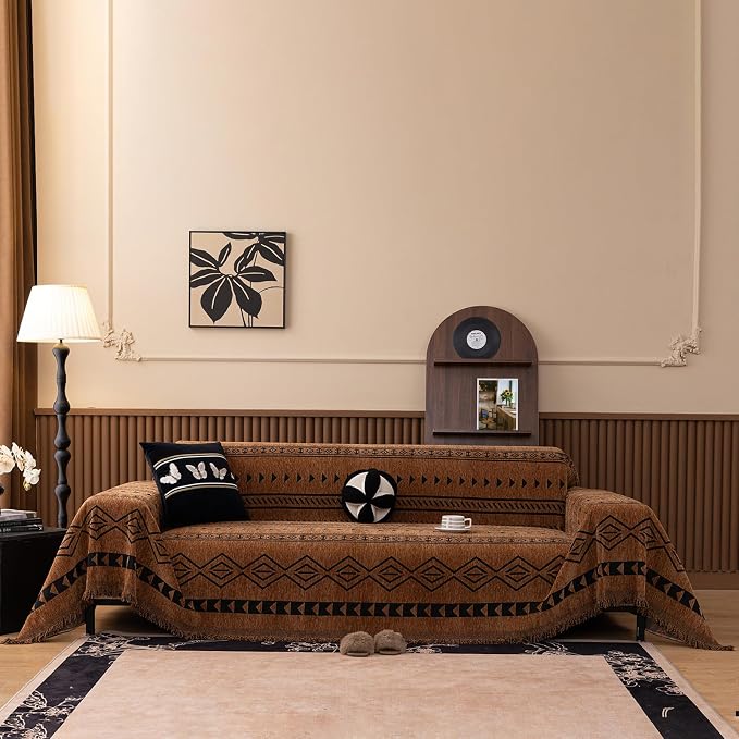 ROOMLIFE Dark Brown Couch Cover 3 Cushion Sofa, Washable Non Slip Furniture Sofa Protector Cover, Soft Chenille Sofa Slipcovers Sectional L Shape Dogs Couch Cover Throw Blanket with Tassels71''X150'' - Image 8