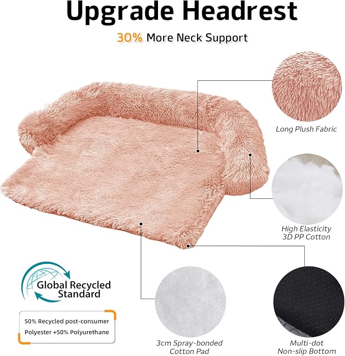 GGIB Calming Dog Bed Fluffy Plush Dog Mat for Furniture Protector with Removable Washable Cover for Large Medium Small Dogs and Cats (XS (31"x23.5"x5"), Pink) - Image 2