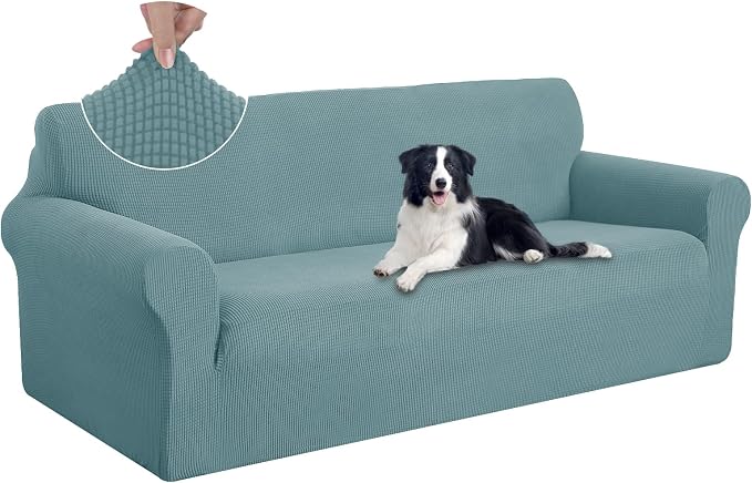 U-NICE HOME Oversized Stretch Couch Cover Slipcover, Light Blue | 3 Cushion Sofa, 1-Piece Sofa cover, Washable, Pet friendly, Furniture protector, Polyester Spandex Jacquard fabric by U-NICEHOME