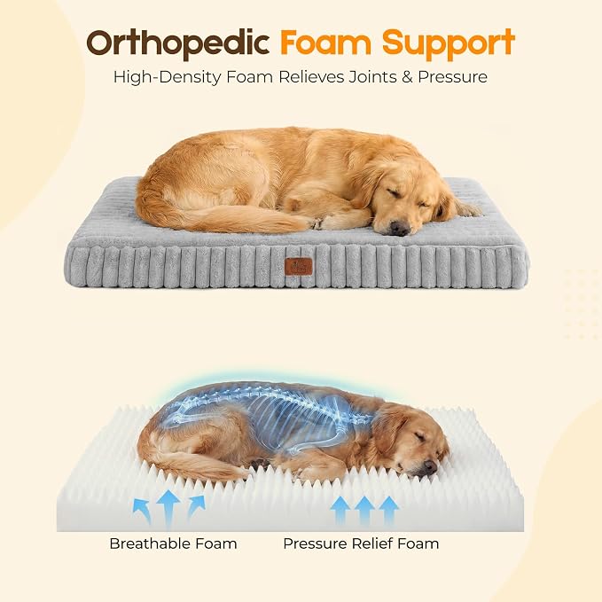 Orthopedic Dog Bed for Extra Large Dog, Waterproof Pet Bed,Non-Slip Bottom and Egg-Crate Foam with Removable Washable Cover Crate Bed,Grey,42"x30"x4" - Image 4