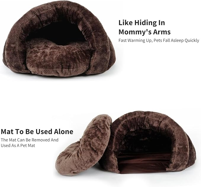 PETCUTE Warm Cat Cave Beds for Indoor Cats, Super Soft Cat Beds with Hooded Cover, Short Plush Covered Sleeping Cozy Pet Bed for Puppies and Cats,Cat House with Removable Washable Cushion - Image 4