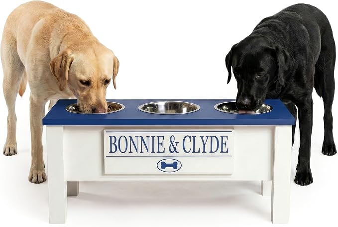 3 Bowl Dog Feeding Station, Personalized Triple Bowl Food Stand Large Dogs | Farmhouse Style, Elevated Wood Stand, Storage Container, Stainless Steel Bowls, Raised Feeder, Large Breed, Made in USA by GrooveThisWoodshop