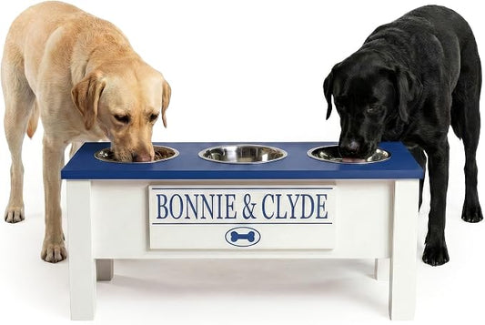 3 Bowl Dog Feeding Station, Personalized Triple Bowl Food Stand Large Dogs | Farmhouse Style, Elevated Wood Stand, Storage Container, Stainless Steel Bowls, Raised Feeder, Large Breed, Made in USA by GrooveThisWoodshop