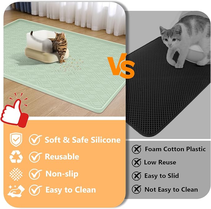 Silicone Cat Litter Mat 42" x 29" Cat Mat for Litter Box, Green | Extra Large Cat Litter Trapping Mat for Floor, Waterproof, Non-Slip Kitty Litter Box Mat with Raised Edge, Easy to Clean - Image 3