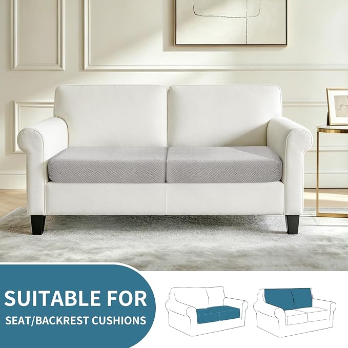 XINEAGE Couch Cushion Covers Seat Cushion Cover Thick Stretch Sofa Slipcovers 2 Piece Individual Couch Covers with Elastic Bottom(2 Seat Cushion/Backrest,Sliver Grey) - Image 2