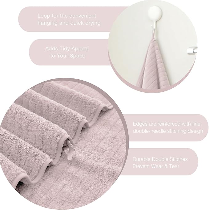 18 Piece Family Bath Towel Set Include 6 Bath Towels,6 Hand Towels and 6 Washcloths Soft Bathroom Towel with Hanging Loops,Highly Absorbent Quick Dry Towels Set for Bathroom,Hotel and Spa-Light Purple - Image 7