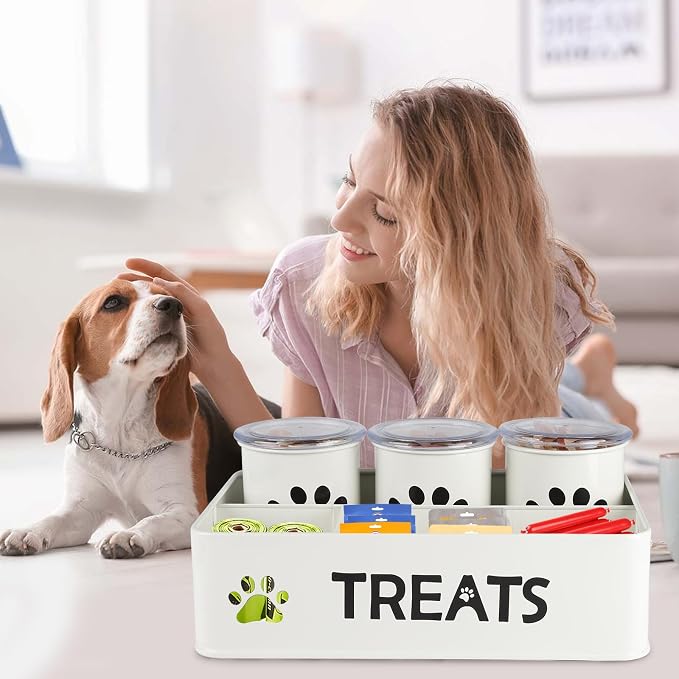 28oz Metal Dog Treat Container Set of 3,Dog Treat Jars with Airtight Lids,Cat Treat Jar,Dog Treat Canister for Countertop,Coated Galvanized Steel Dog Treats Station-White - Image 6