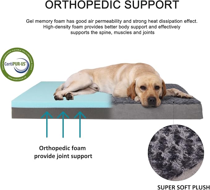 Orthopedic Memory Foam Bed for Large Dogs, Waterproof Cooling Pet Mats for Crate with Removable Washable Cover,Ideal for Arthritic Dogs (Large plus-36"x 27" x 3", Rose Plush) - Image 2