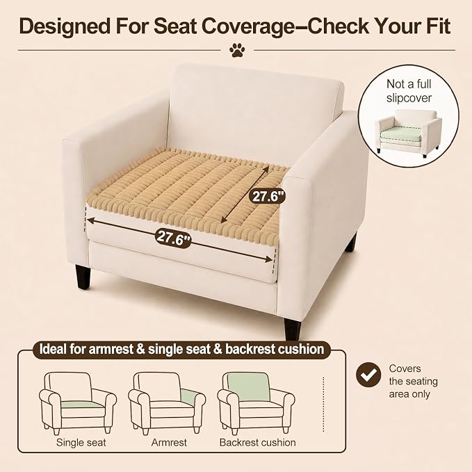 decorUhome Couch Cover for Dogs, Non Slip Fuzzy Thick Pet Sofa Protector | Pet Friendly, Couch Covers for Sofa, Machine Washable, Fits Armrests, Single Seats & Backrest Cushions, Camel, 27.6" x 27.6" - Image 10