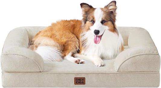 EHEYCIGA Orthopedic Dog Beds for Large Dogs, Waterproof Memory Foam Large Dog Bed with Sides, Non-Slip Bottom and Egg-Crate Foam Pet Couch Bed with Washable Removable Cover, Beige | Non-Slip Bottom and Egg-Crate Memory Foam XL Dog Couch Bed with Washab... by EHEYCIGA