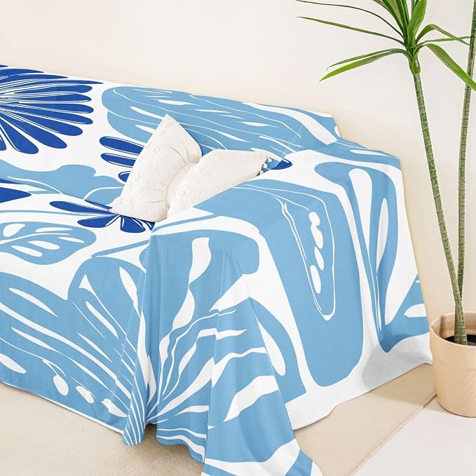 Erosebridal Abstract Blue Flower Couch Cover Boho Floral Sofa Cover Retro Vintage Aesthetic Couch Protector for Women Adult Modern Minimalist 70S Washable Non Slip Sofa Slipcover, 91" X 134" - Image 5