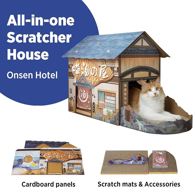 SMILE PAWS Cat Beds for Indoor Cats, Cardboard Cat House with Scratchers, Onsen Hotel, Large Sturdy Cat Furniture Condo Cave Tent, Easy to Assemble Pet Toys Accessories Stuffs, Bunny Small Animals - Image 2