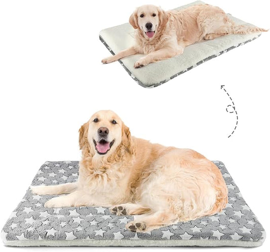 Mora Pets Dog Bed Crate Pad Ultra Soft Pet Bed with Cute Star Print Washable Crate Mat for Large Medium Small Dogs Reversible Fleece Dog Crate Kennel Mat Cat Bed Liner 41 x 29 inch Grey by MoraPets