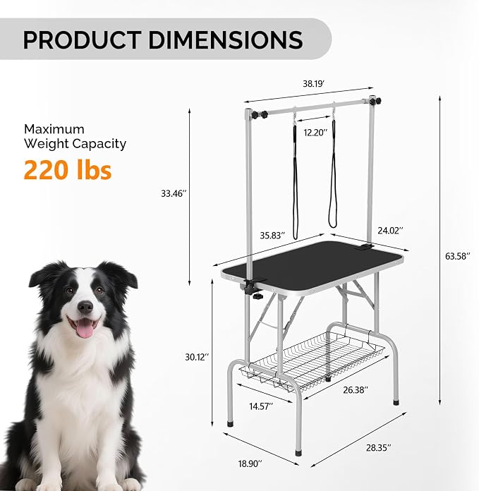 VINGLI Dog Grooming Table, Adjustable Cat Grooming Desktop with Arms and Storage Basket, Pet Grooming Stand at Home (Black, 36 inch) - Image 5