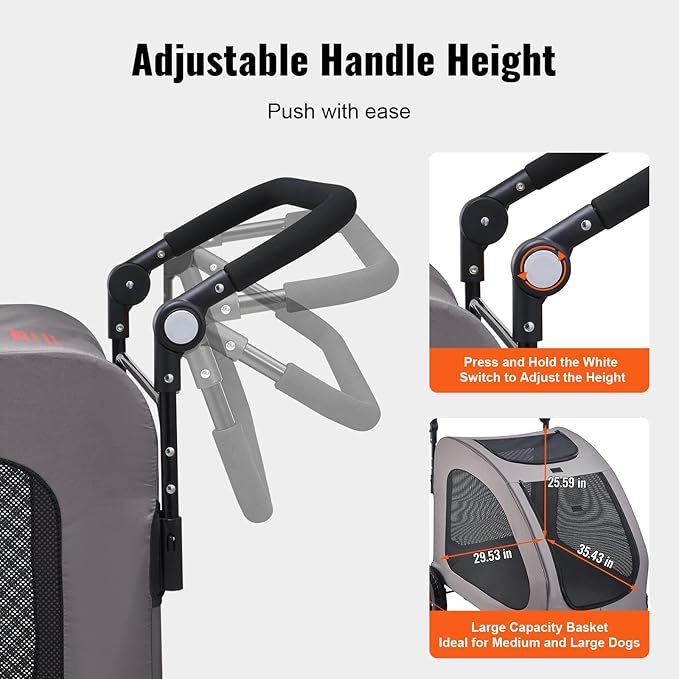 VEVOR Pet Stroller, 4 Wheels Dog Carrier with Brakes, 160lbs Weight Capacity, Portable Puppy Travel Strollers with Breathable Mesh Windows & Height-Adjustable, for Cats & Dogs
