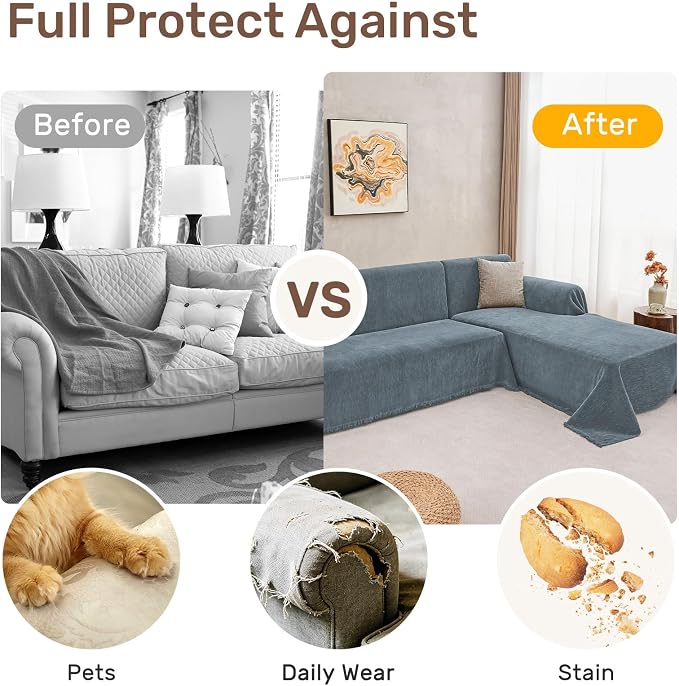 2 Pieces Sectional Couch Covers L Shaped Cover L Dusty Blue | Thick Washable Fabric for L Shaped Sectional Sofa, Anti-Pet Hair, Stain & Wear Resistant, Easy Care & Installation - Image 4