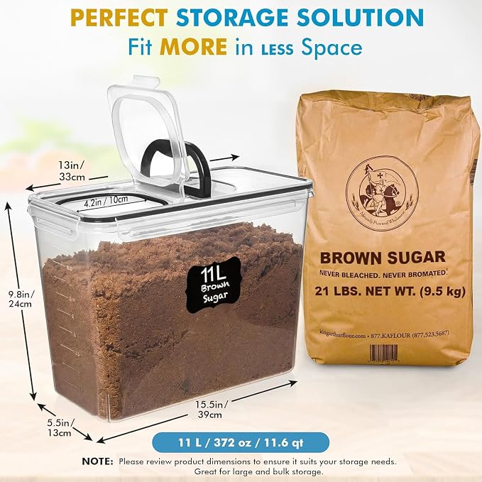 Shazo 2 PC (11L | 372 oz) Flour Sugar Storage Containers with Spout Lid & Easy Carry Handle - BPA Free Extra Large Airtight Food Storage Containers with Lids - Rice Canisters Sets for Kitchen & Pantry - Image 3