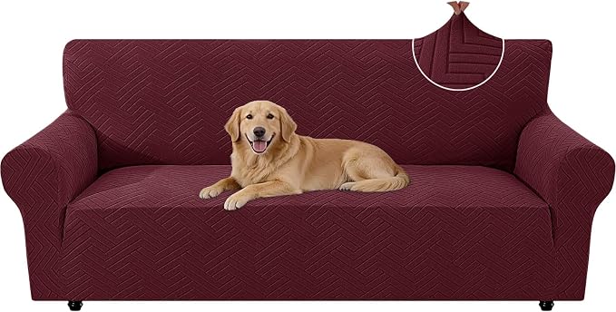 Stretch Sofa Cover Non-Slip Washable Furniture Protector | Stretch, 71"-91".Soft, Non Skid Foam, Elastic Bottom, Machine Washable, for Kids & Pets, Couch & Sofa, Wine Red by YSTELLAA