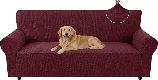 Stretch Sofa Cover Non-Slip Washable Furniture Protector | Stretch, 71"-91".Soft, Non Skid Foam, Elastic Bottom, Machine Washable, for Kids & Pets, Couch & Sofa, Wine Red by YSTELLAA