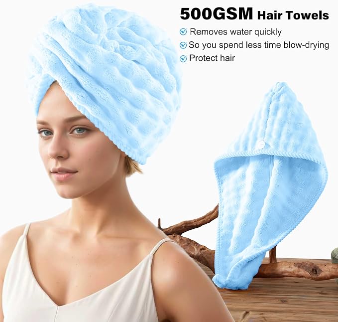 COZYART Lint Free 8 Pcs Bathroom Towel Set Ultra Soft Microfiber Light Blue | Fluffy, Thick, Highly Absorbent, Fast Dry, No Shedding, No Pilling, Fade Resistant, Durable, Long-lasting - Image 3