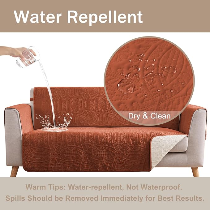 Burnt Orange Sofa Covers with Pockets, Anti-Slip Medallion Couch Covers for 3 Cushion Couch Sofa, Couch Cover for Dogs Water-Repellent Machine Washable (Large Sofa 68", Burnt Orange) - Image 3