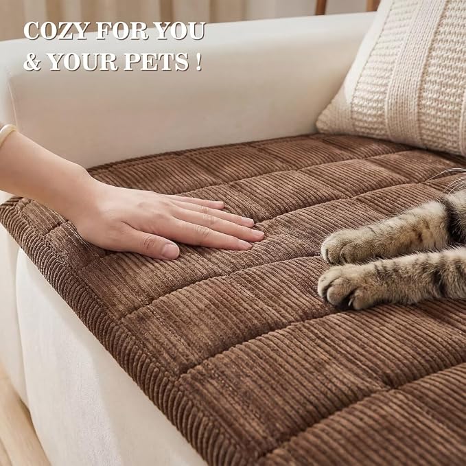Couch Cover for Dogs Non-Slip Pet Couch Cover for Sofa Plush Protector | Non-Slip Backing, Machine Washable, Pet Friendly, Pet Hair & Scratch Protection, Sofa Cushion Protector（Brown, 27.6"×59.1") - Image 3