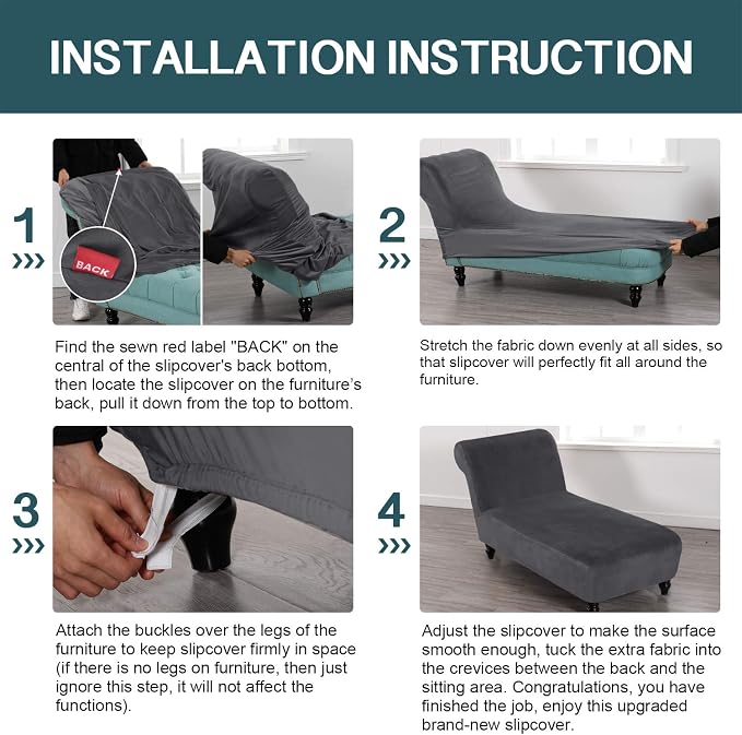 FantasDecor Chaise Lounge Velvet Luxury Covers for Living Room Indoor Stretch Slipcover for Chaise Lounge Ultra Soft Machine Washable, Grey - Image 7